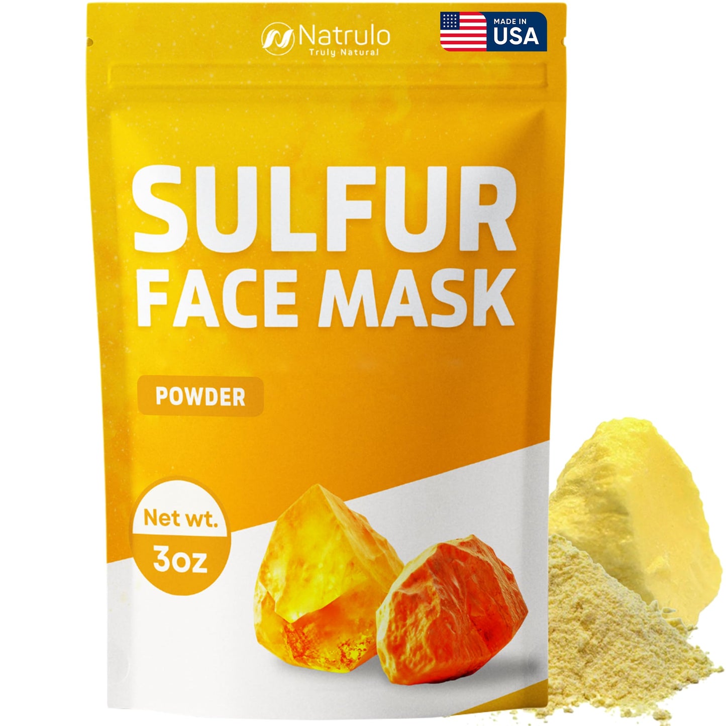 Sulfur Face Mask – All Natural Brightening Facial Clay Mask Powder – Glowing Skincare for Oily & Blemish-Prone Looking Skin – Sulphur & Bentonite Clay Absorb Excess Oil and Cleanse Pores, Made in USA