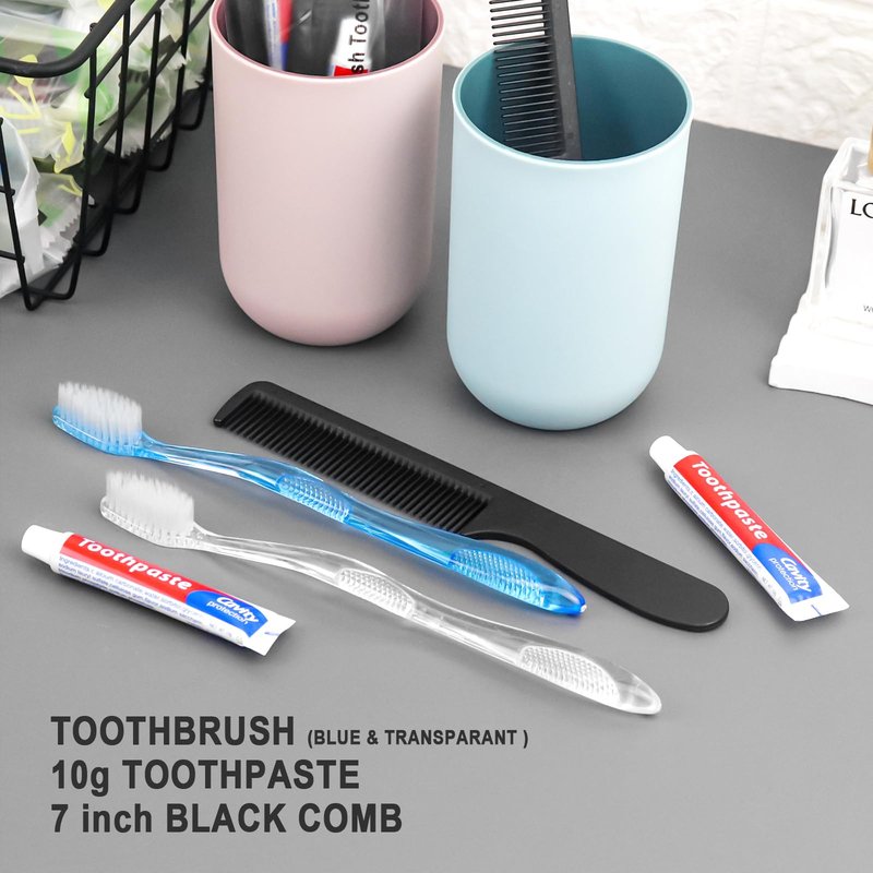 HQSLsund 50 Pack Disposable Toothbrushes with Toothpaste and Comb for Homeless Individually Wrapped,10g Travel Toothpaste,7inch Black Hair Comb, Bulk Toothbrush for Hotel,AirBnb,Shelter,Charity