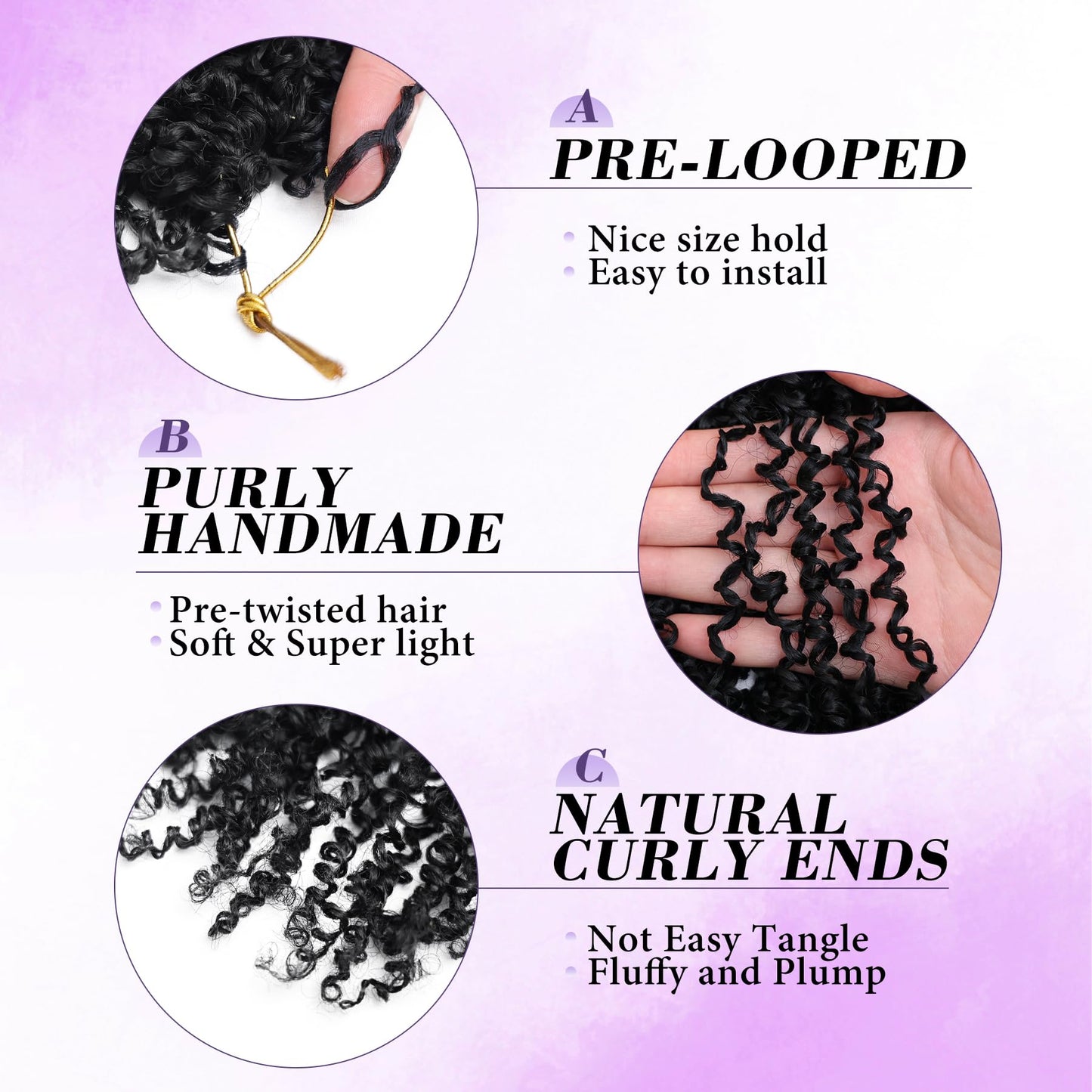 Yanky Twist Crochet Hair for black women 12 Inch 8 Packs 30 Stands/Pc,Pre-looped Fluffy Spring Mini Twist Passion Twist Natural Black Synthetic Crochet Braids Braiding Hair(12 Inch, 1B-8P)