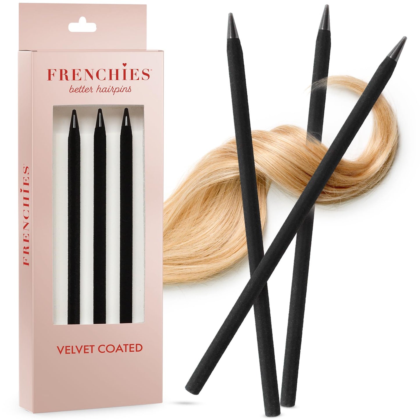 French Twist Hair Sticks | Ultra Soft Flocked Chopsticks for Updos - Pack of 3, Black