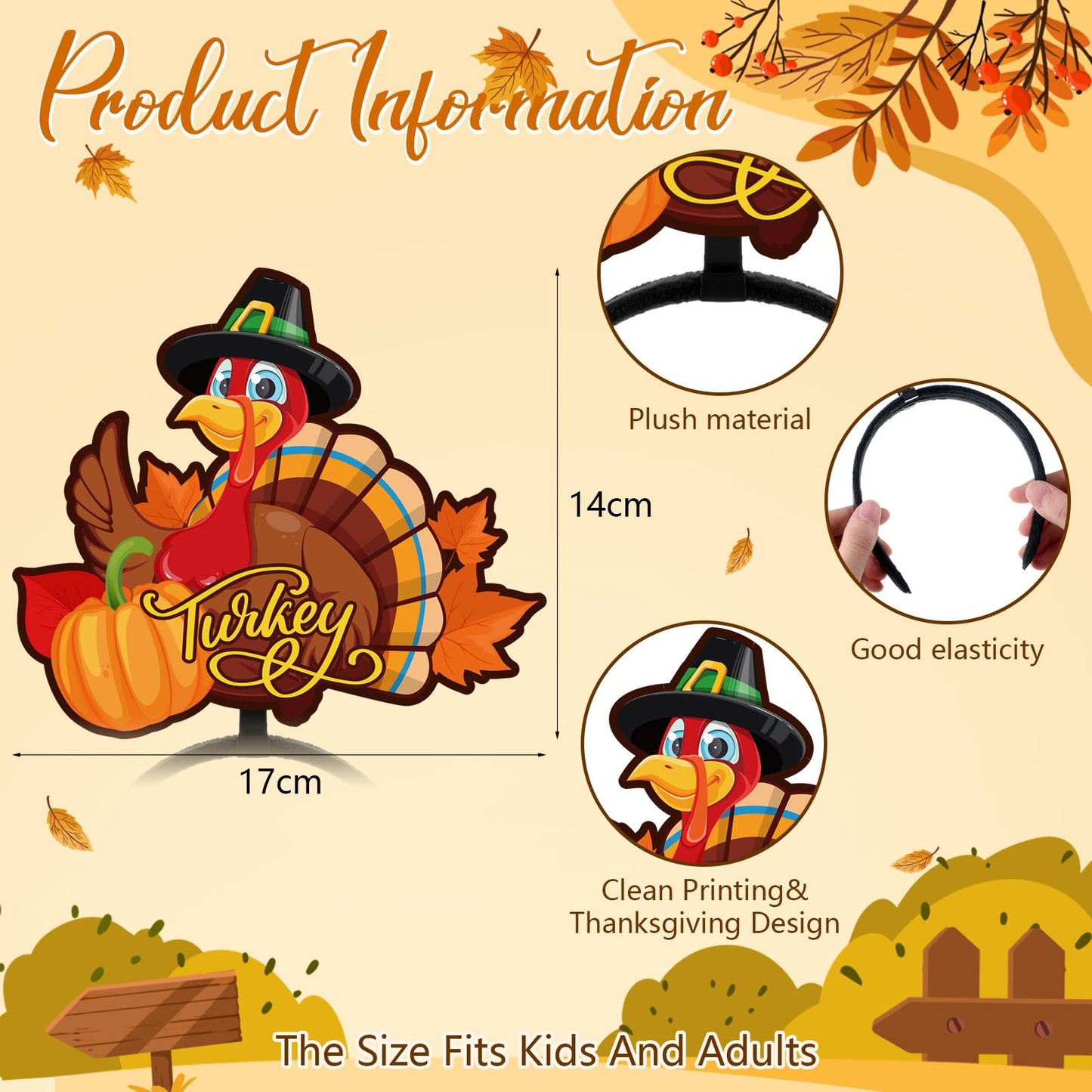 Retrowavy 12 Pcs Thanksgiving Turkey Headband Turkey Drumstick Hairband Holiday Costume Favor for Thanksgiving Accessories Party Decorations