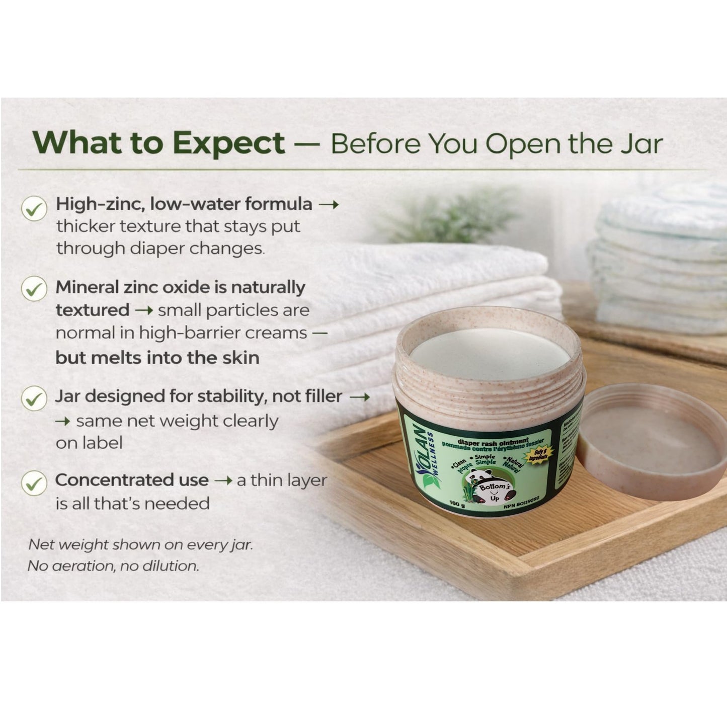 Bottoms Up Diaper Rash Ointment by Olan Wellness – Thick Zinc Oxide Barrier Cream, Melts on Contact, Helps Soothe & Protect Sensitive Skin, Baby Balm for Newborns & Toddlers