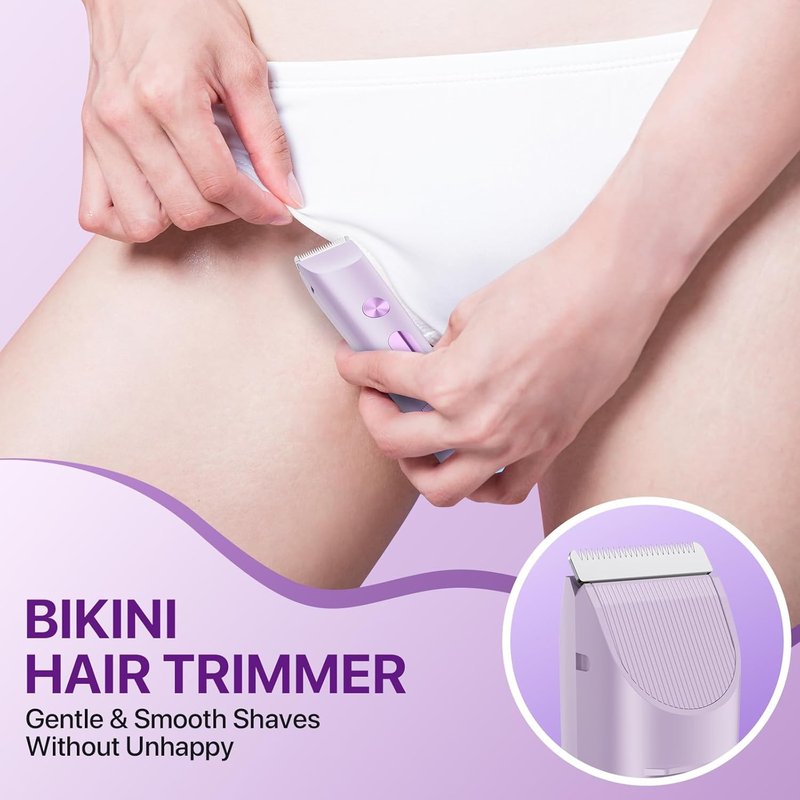 Bikini Trimmer for Women - Painless Electric Razor for Body, Leg & Facial Hair | Rechargeable Waterproof Shaver, Purple