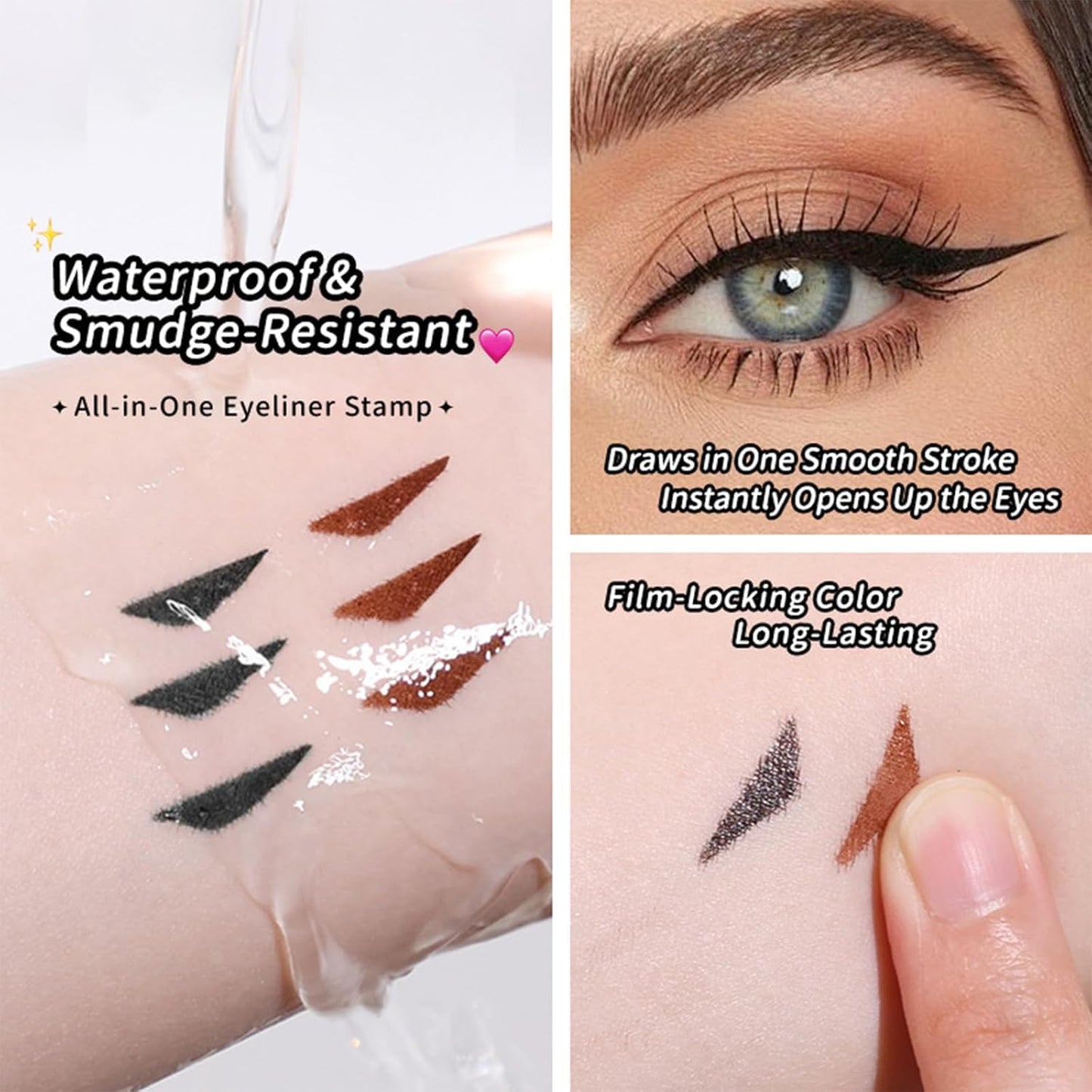 NixusHep Drca00 360° Rotating Foldable Eyeliner Stamp Pen - Waterproof Wing Stamp & Precision Liner Duo, Quick-Dry Smudge-Proof Gel, Travel Cat-Eye Maker with Replaceable Heads （Brown