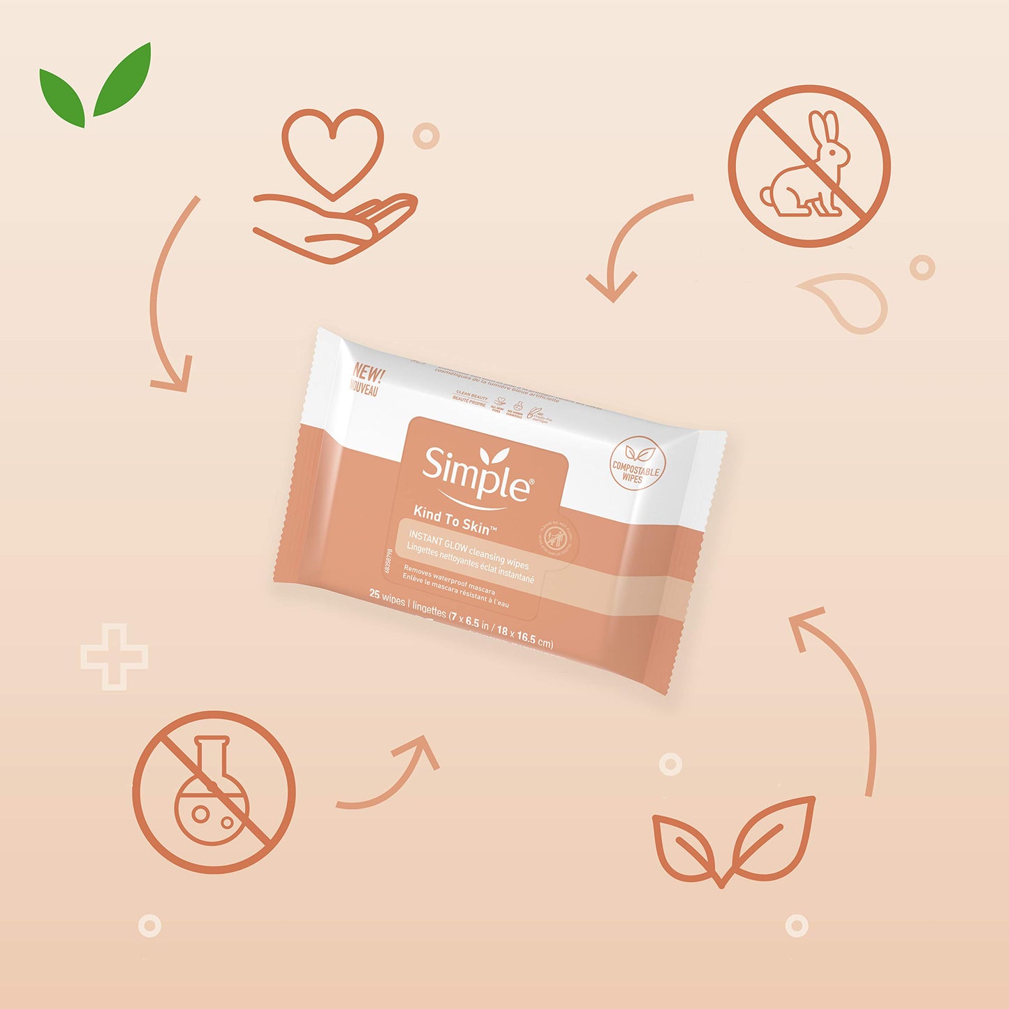 Simple Skin Care - Facial Cleansing Wipes, 25 Count, Instant Glow & Defend, Compostable, Skin Brightening, Moisturizing, Free of Harsh Chemicals, PETA Cruelty-Free