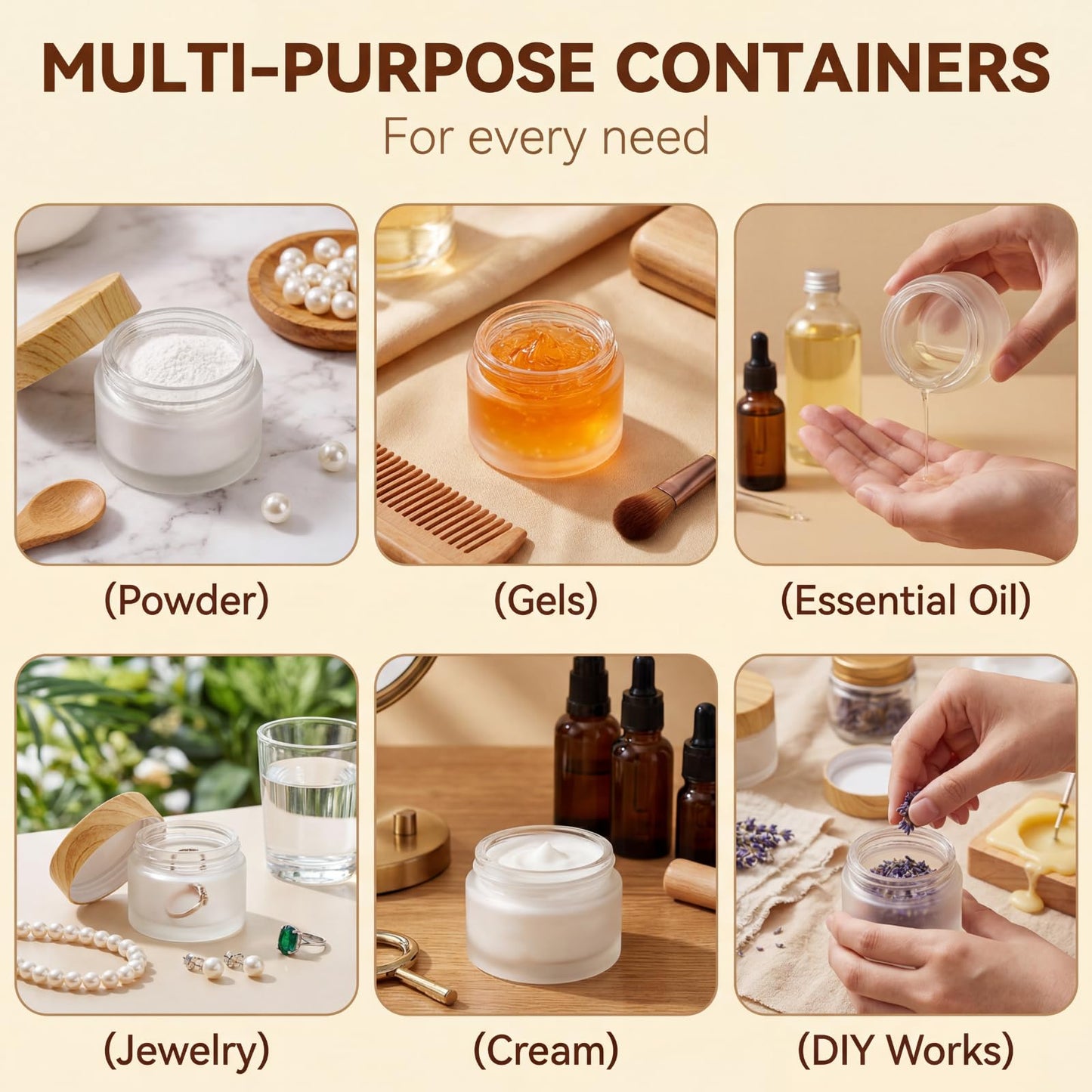 ZENFUN 16 Pcs Glass Cosmetic Containers 1.7 Oz/50ml Empty Sample Jars with Plastic Lid, Travel Pots with Lid, Small Makeup Sample Jars, Refillable Travel Jars for Cream, Lotions, Lip Balm
