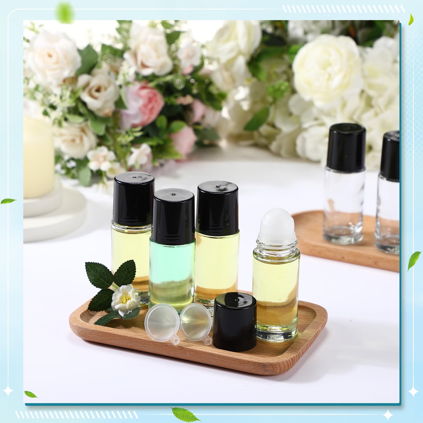 Sumind 24 Pcs Glass Roller Bottles for Essential Oil 50ml Empty Deodorant Bottle Roller Ball Container Refillable Rollerball Bottle with Plastic Balls, Funnel and Sticker (Clear)