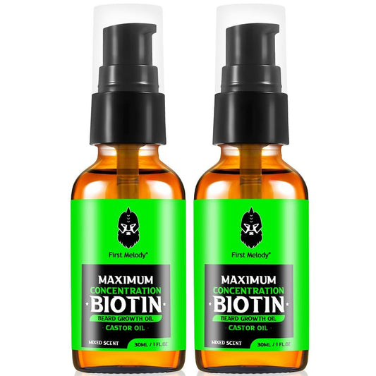 First Melody Beard Oil,Maximun Thickening Biotin, with Castor Oil and Argan & Jojoba Oils, Promotes Beard Growth, Styles, Strengthens & Softens Beards & Mustaches,1 Ounce*2（2 Pack）