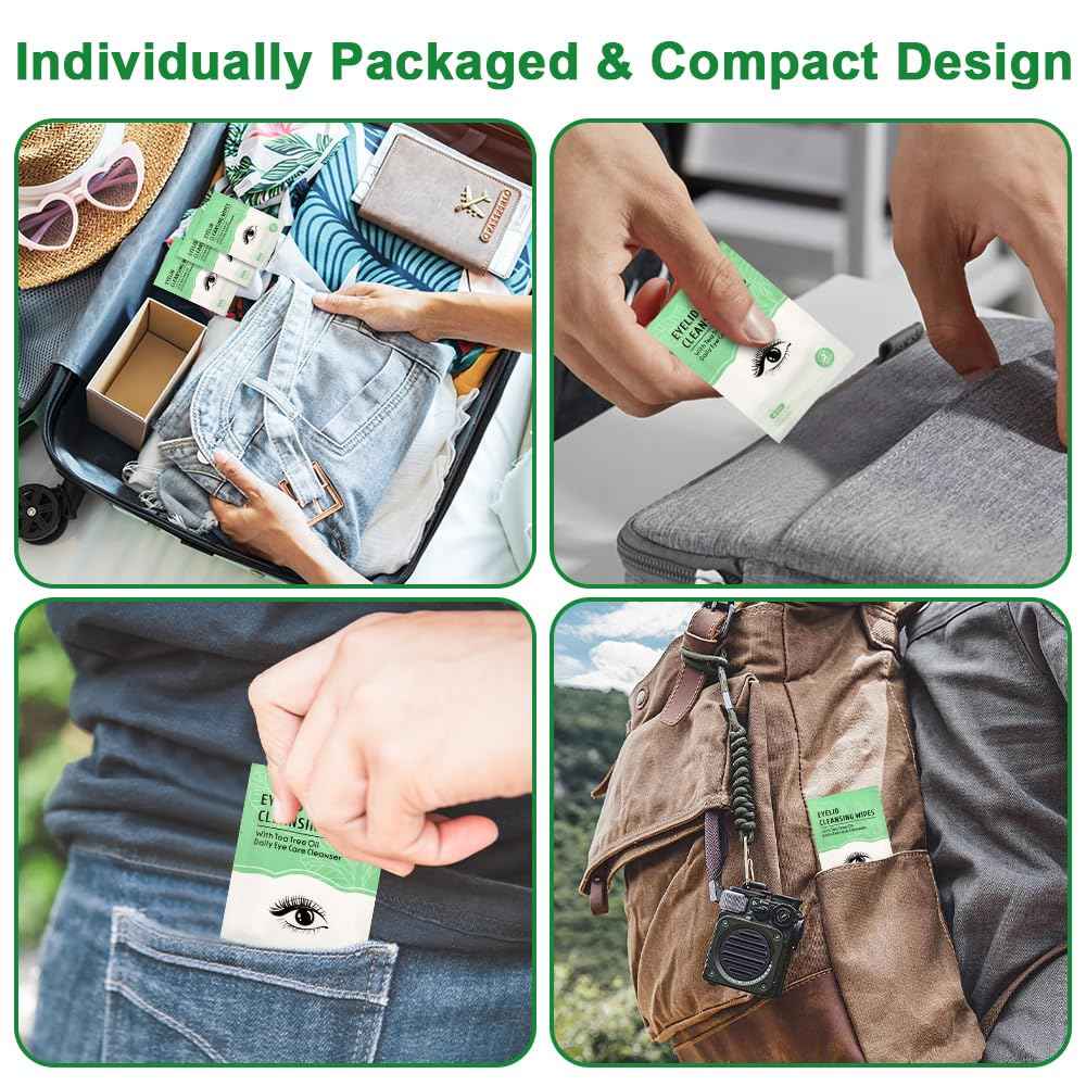 30 Count Eyelid Wipes, Gentle Eyelid Cleansing Wipes with Tea Tree Oil, Moisturizing Eye Wipes for People with Dry Eyes, Itchy, Styes & Blepharitis, Eyelid & Lash Wipes Individually Wrapped for Travel