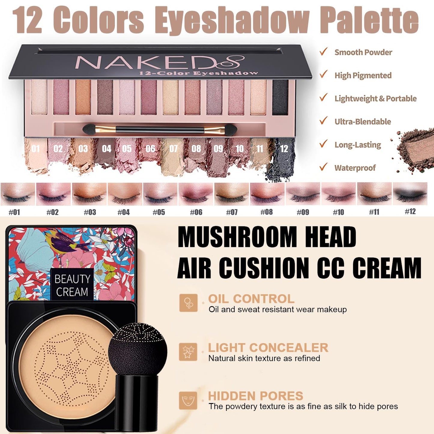 All in One Makeup Kit for Women Full Kit,Travel Make Up Gift Set for Women Teens Girls, Includes Eyeshadow,CC,Foundation,Lipstick,Mascara,Brush,Sponge,Brow Powder & Soap,Eyeliner,Primer,Contour,Bag