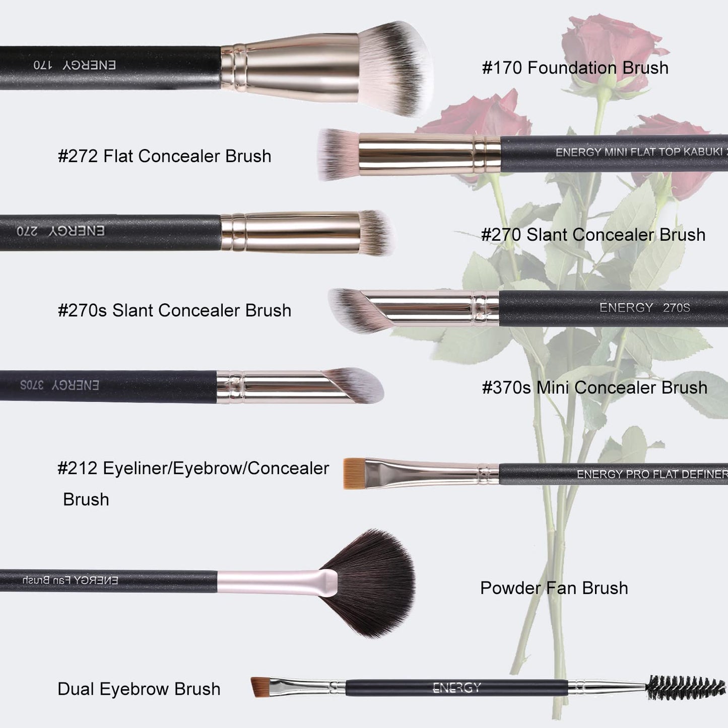 ENERGY Makeup Brush Set 7PCS Premium Synthetic Foundation Powder Bronzer Blush Contour Highlighter Eye Shadows Concealer Eyebrow Blending Makeup Brushes with Travel Case