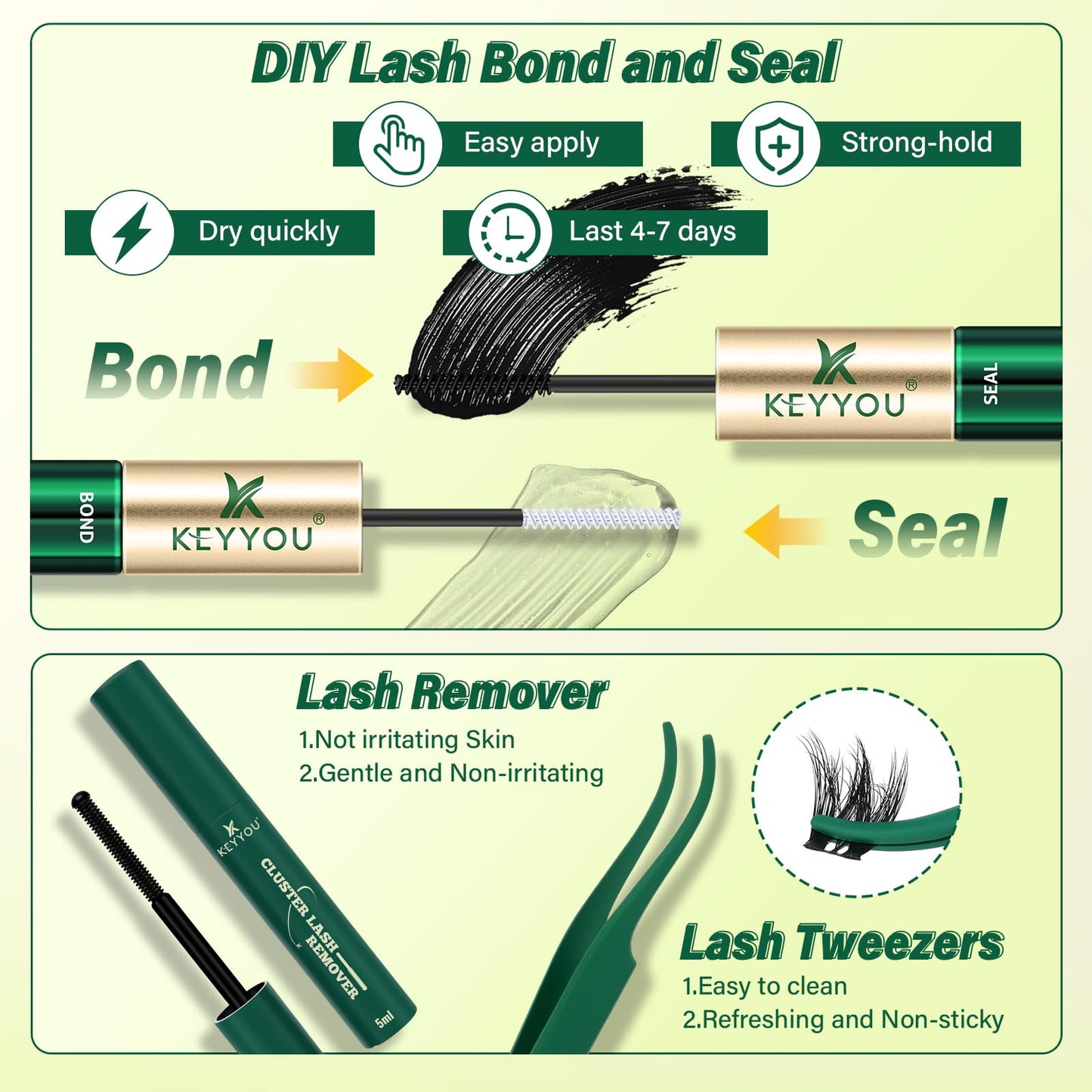 KEYYOU Flaunt Lash Clusters Kit 3D Spider DIY Lashes Extension Kit Thick Eyelash Clusters 144pcs Individual Lashes Fluffy Wispy Volume Lashes with Waterproof Lash Bond and Seal & Remover (F01)