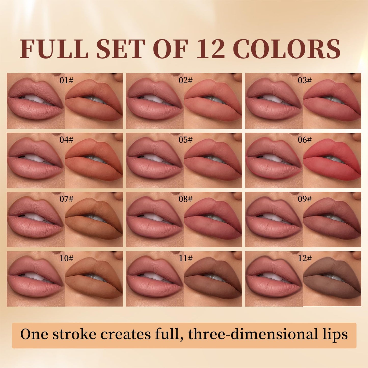 Aseawave Matte Lip Liner Set, 12 Colors Brown Tone Natural Lip Makeup, Ultra Fine Lip Liner & Eyeliner Set, Creamy, Long Lasting, High Pigmented Pencil, Various Shades of Brown