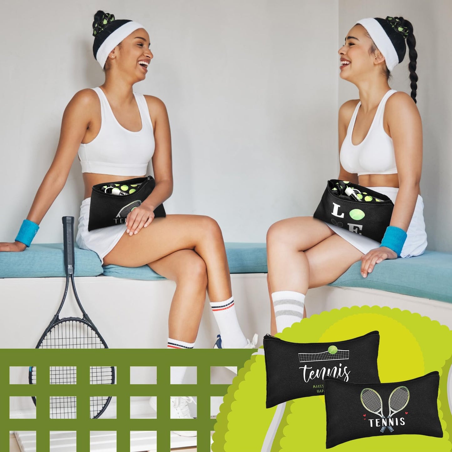 Dansib 60 Pcs Tennis Lover Gifts Set Tennis Party Supplies Include 12 Makeup Bag, Hair Scrunchies, Charm Bracelets, Lipstick and Lipstick Holder Keychain for Female Athletes