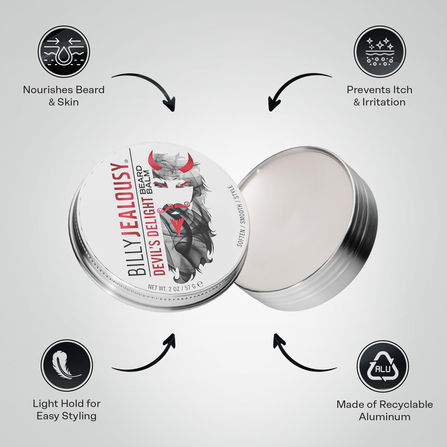Billy Jealousy Moisturizing Strengthening & Softening Everyday Scented Beard Balm, Devil's Delight, 2 oz.