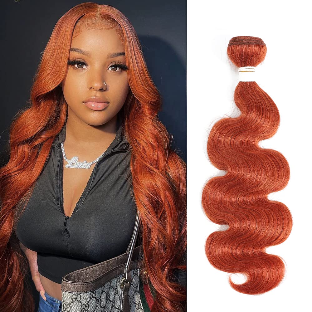 REMY Hair Brazilian 100% Human Hair Bundles Burnt Orange Hair Extension Straight Hair Bundles for Black Women (14 Inch, color #350)