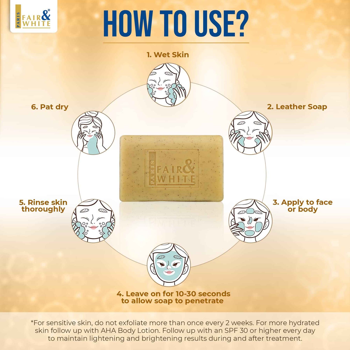 FAIR & WHITE Original AHA Exfoliating Soap - 200g / 7oz – Skin Brightening Soap, Lactic Acid Bar, Fade Dark Spots on: Face, Knees, Body & Armpits