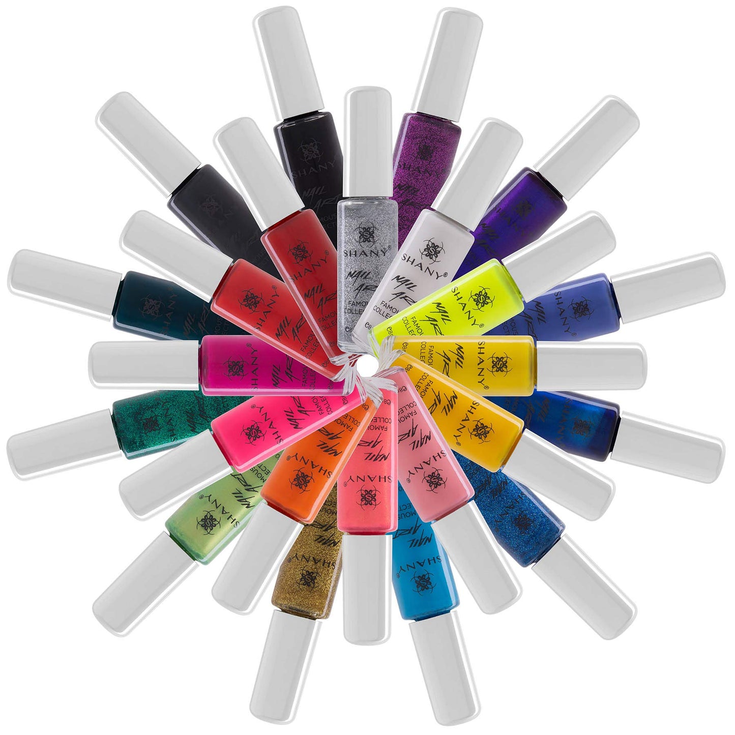 SHANY Nail Art Set Nail Polish - Glitter, Metallic, Pearls, Neon and Matte Nail Lacquer NailArt Drawing Decoration Set With Built-in Thin Nails Brush - 24 Famous Colors Nail Varnish Bulk