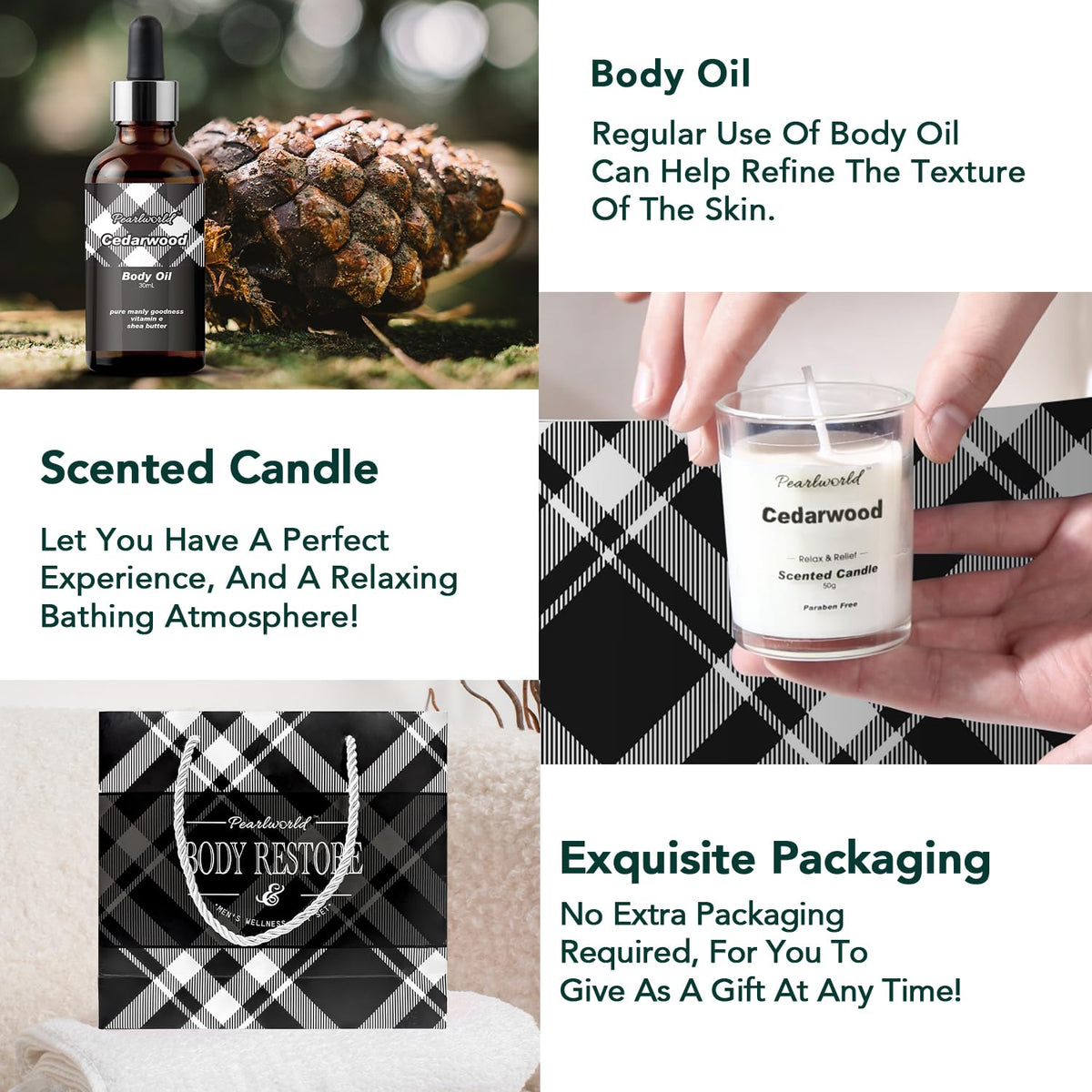 12Pcs Men's Spa Gift Set - Cedarwood Bath & Body Care Kit, Home Spa Set with Natural, Perfect Gifts for Men - Father's Day, Birthday, Valentine's & Christmas