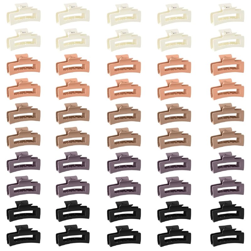 Cute Hair Claw Clips Set - 50 Pcs Nonslip Square & Rectangle Hair Accessories for Women | 3.4 Inch, Cream Color