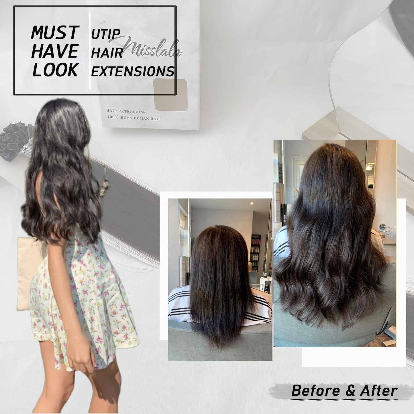 16 Inch Misslala U Tip Hair Extensions Human Hair Brown Pre Bonded Hair Extensions Color #2 Darkest Brown U Tip Brown Hair Extensions Real Human Hair Medinum Length 50g 50s