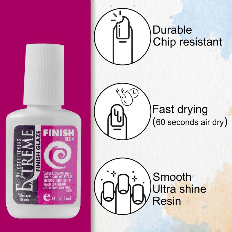 BACKSCRATCHERS Extreme Glaze - Coat Nails Resin For Acrylic Dipping Powder - Quick Dry Artificial Nail Tips Adhesive (Finish Glaze)