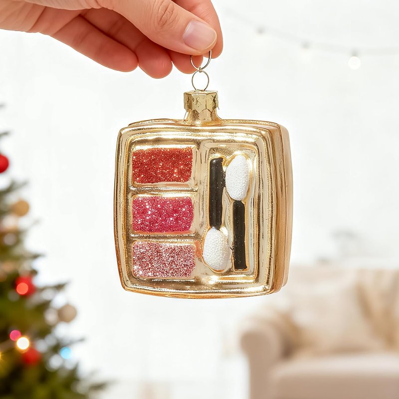 WONDROUS Makeup Palette Ornament - Gold & Pink Eye Shadow for Christmas Tree Decor | Holiday Gift
