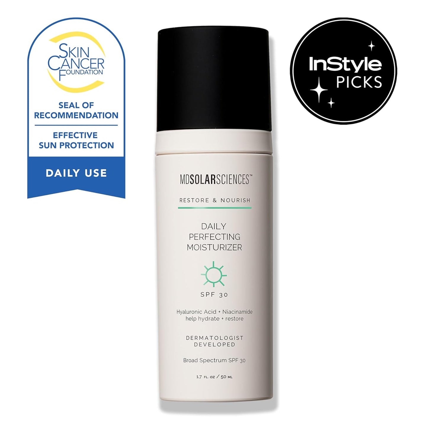 MDSolarSciences Daily Perfecting Moisturizer SPF 30 - Hydrating Face Sunscreen with Hyaluronic Acid | 1.7 Fl Oz