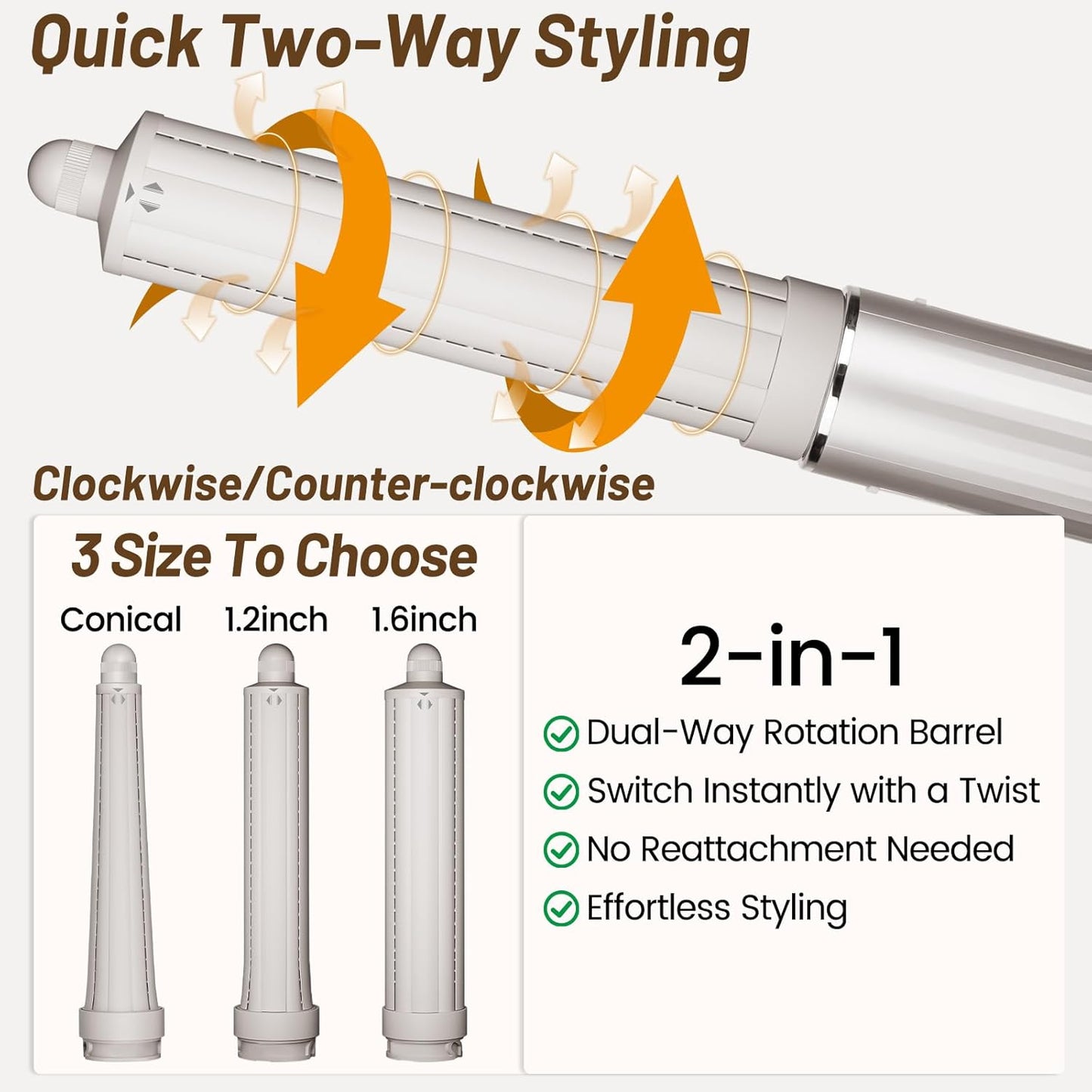 Hair Curling Barrel Attachment for Shark FlexStyle - 1.6in Self-Curling Accessory for Loose Waves | Dual Curl Direction