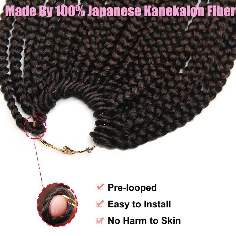 Box Braid Crochet Hair - 14 Inch Ombre Brown Curly Wave Goddess Braids | 144 Roots, 24 Strands