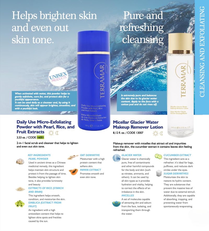 Terramar Micro-Exfoliating Powder - Daily Gentle Face Exfoliator with Pearl, Rice & Fruit Extracts - Brightens, Smooths, and Refines Skin Texture