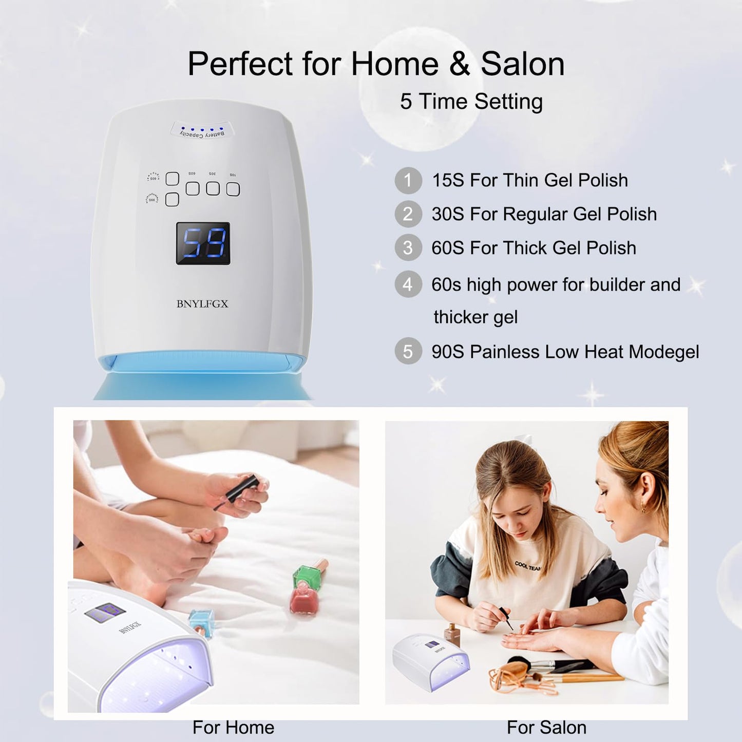 BNYLFGX UV Light for Nails, UV Nail Lamp for Gel Nails 66W, Rechargeable LED Nail Dryer with 5 Timer Setting Auto Sensor Fast Nail Light Curing Lamp for Salon & Home, Black