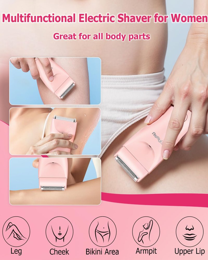 ENSSU 2in 1 Bikini Trimmer Electric Razors for Women with LED Light，Rechargeable Body Pubic Hair Trimmer Women with LCD Display, Lady Shaver for Leg/Arms/Bikini,Waterproof, Gift for Woman