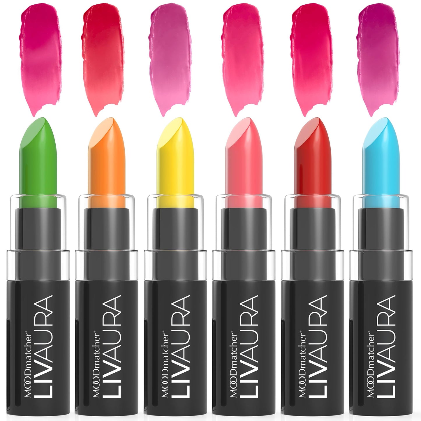 MOODmatcher LIVAURA Long Lasting Lipstick for Women 6 Pack – Color Changing Moisturizing Cream Lipsticks, Smudge Proof Lip Stick, Easy to Apply Lip Makeup, Made in USA