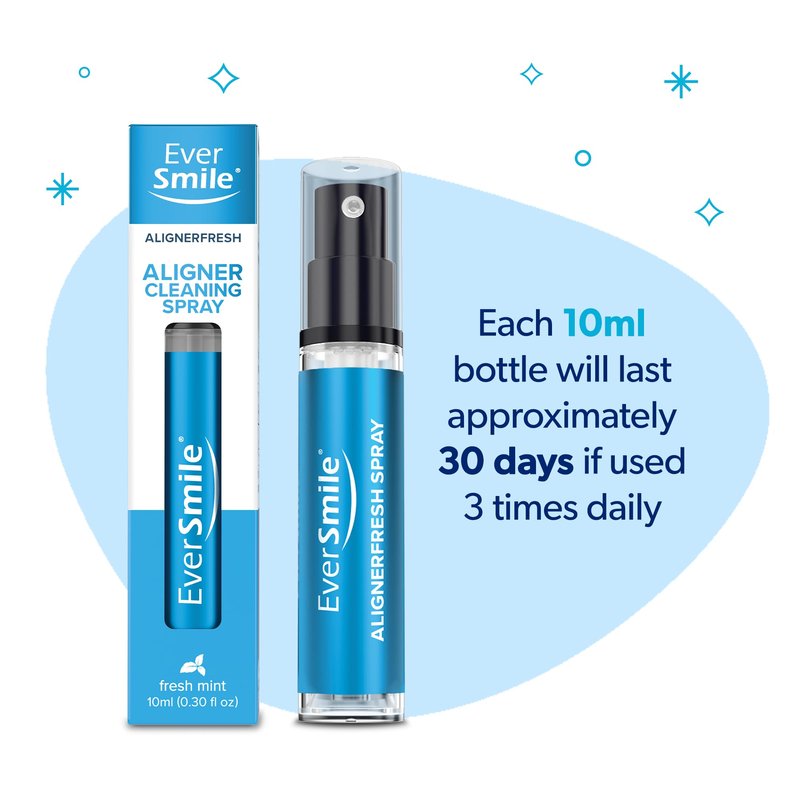 EverSmile AlignerFresh Cleaning Spray for Invisalign and All Clear Aligners and Retainers – On-the-Go Cleaning & Teeth Whitening, Kills Bacteria, Fights Bad Breath – Mint Flavor, 10ml (6 Pack)
