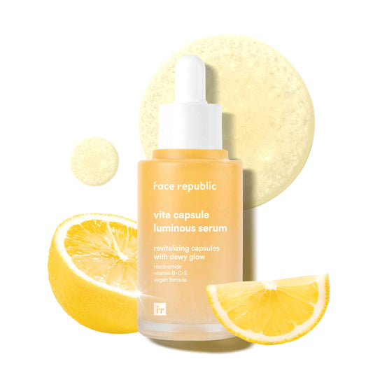 Face Republic Vita Capsule Luminous Serum 45ml 1.52 fl oz | Revitalizing, Radiant Glow for Dull, Dry Skin | Vitamins, Lemon Extract, Niacinamide 5%, Jojoba Seed Oil | Vegan Korean Skin Care