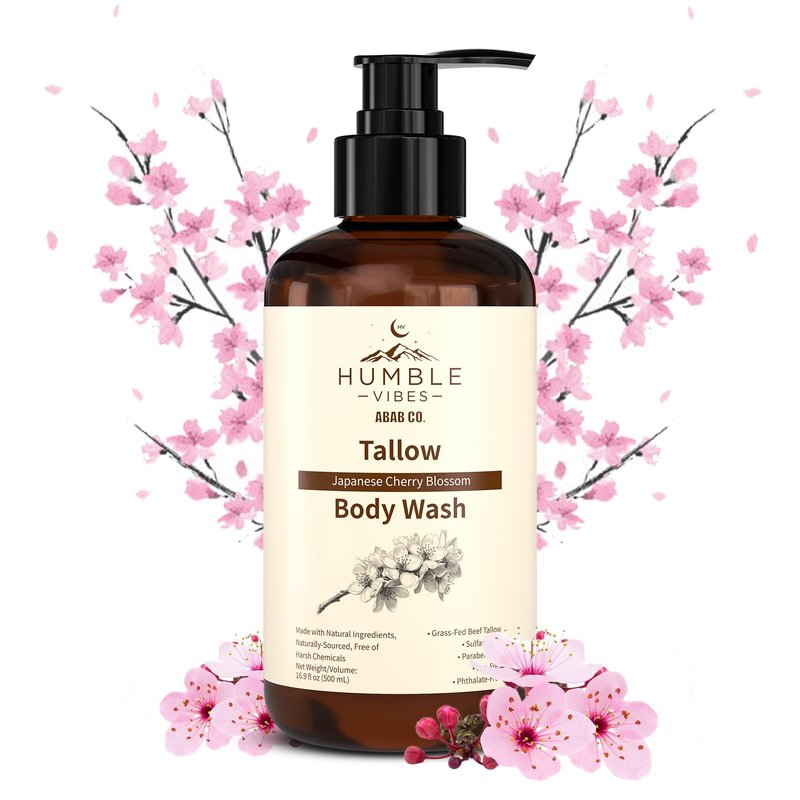 HUMBLE VIBES New!, Natural Tallow Body Wash, Made With Naturally Derived Plant Based Ingredients & Tallow, Free of Harsh Chemicals, Great for Eczema, Itchy Dry Skin, Moisturization, Teakwood & Amber