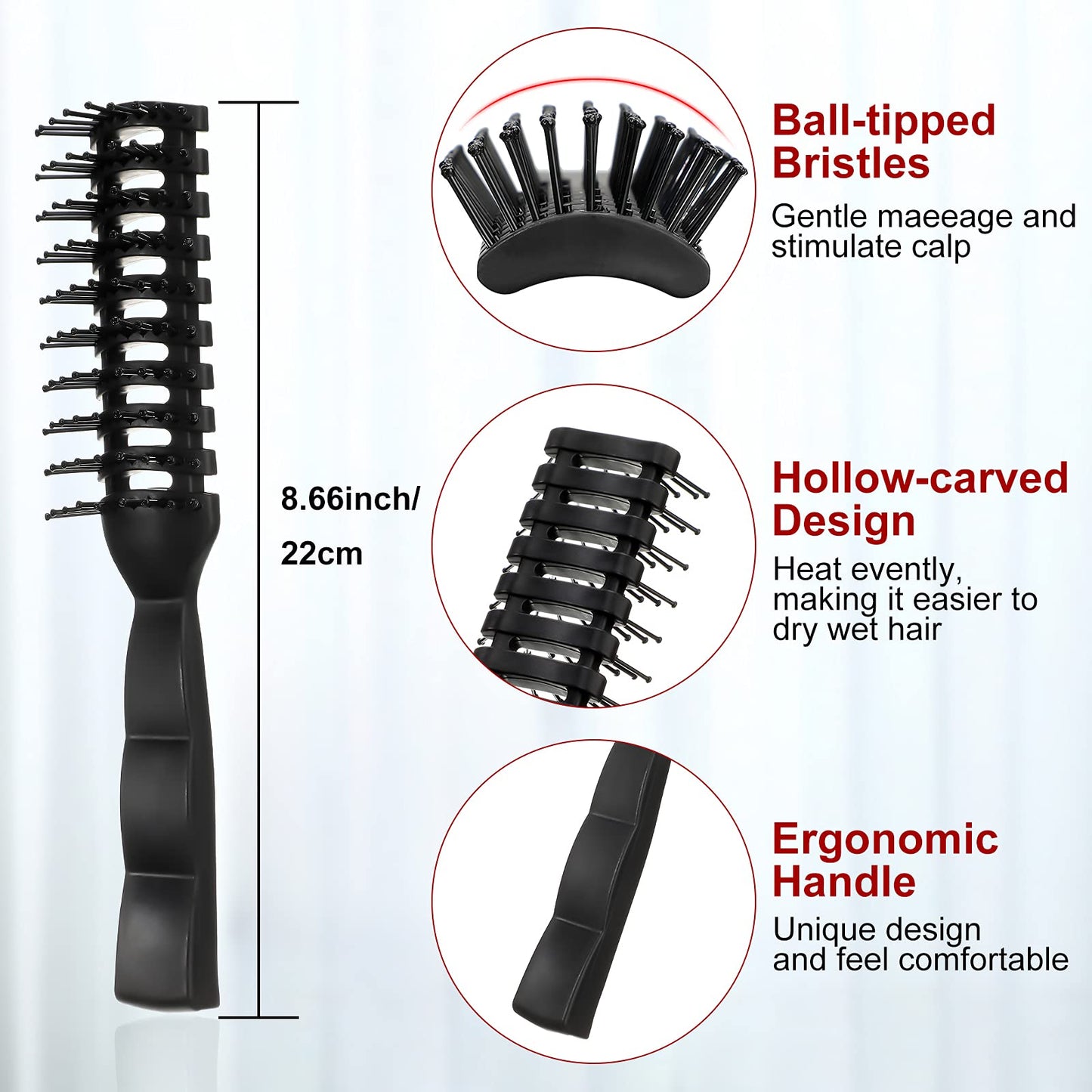 Patelai 3 Pieces Vent Hair Brush for Men Women Black Plastic Styling Hair Brush Anti Static Bristles for Wet Short Curly Straight Hairs Blow, Drying Quickly, Speed Blow Pain-free Detangling Brushes