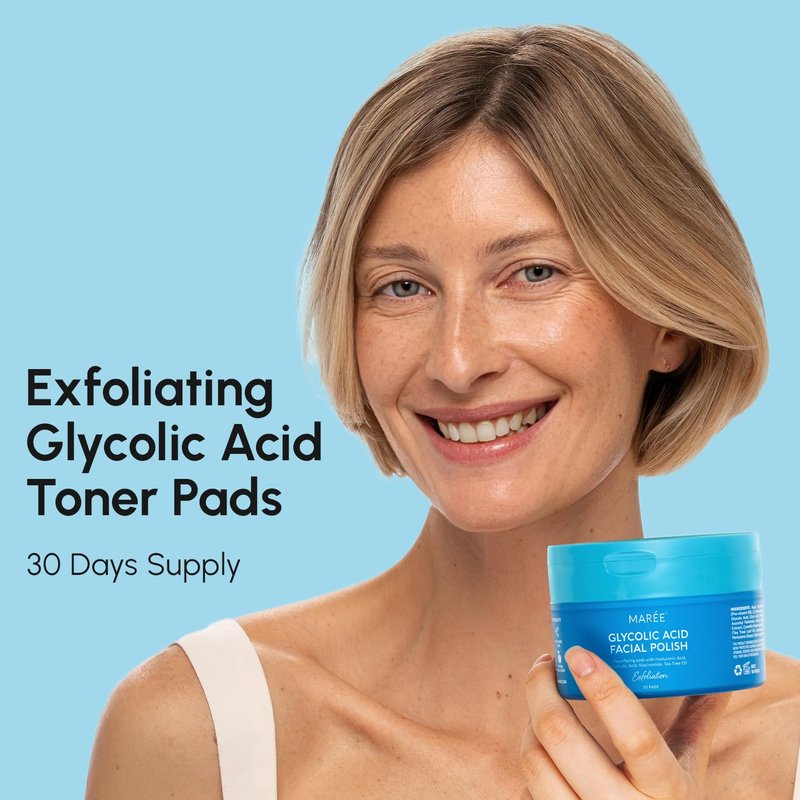 Glycolic Acid Toner Pads - Exfoliating Face Cleansing Pads with Tea Tree Oil & Vitamins | 50 Count