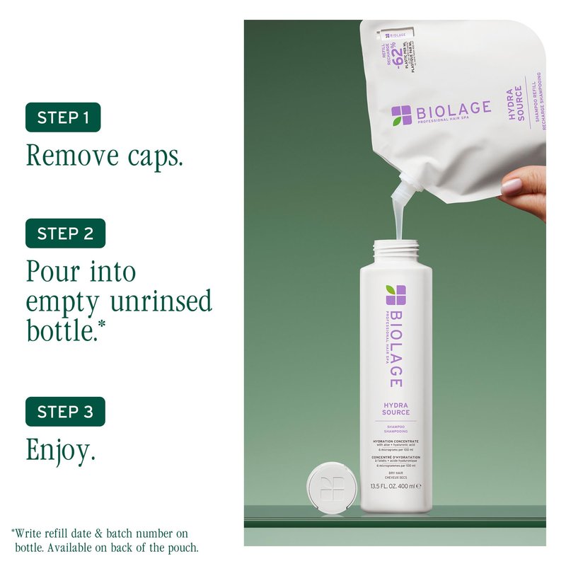 Biolage Hydra Source Shampoo Refill - For Dry Hair, Gently Cleanses, Restores Moisture Balance, Adds Shine & Softness, Infused with Micro-Filtered Aloe Vera & Fermented Hyaluronic Acid, Vegan