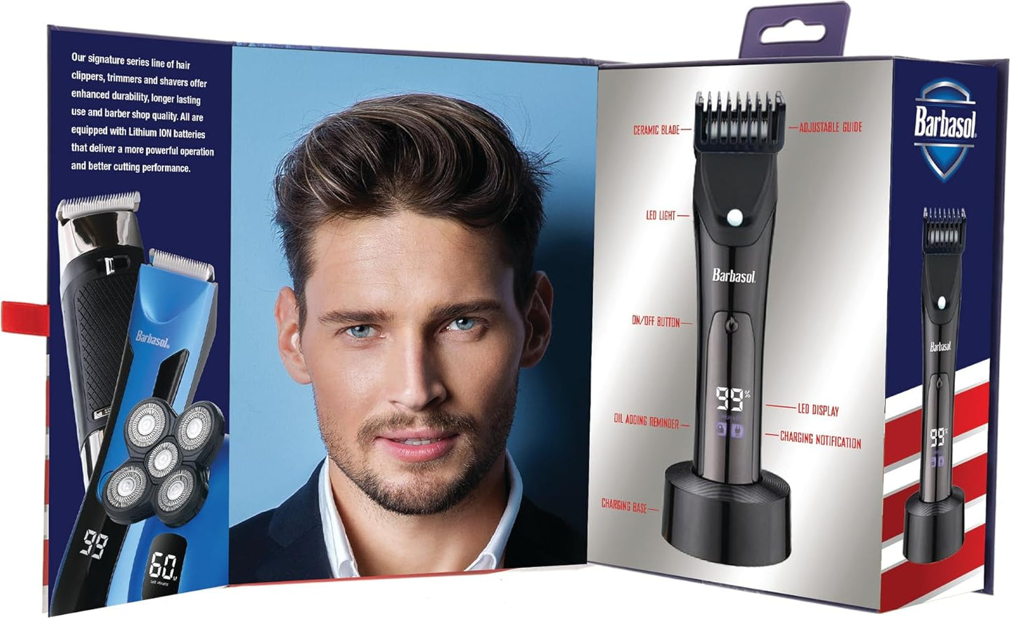 Barbasol Hair and Beard Trimmer - Rechargeable with Hypoallergenic Blades | 10 Length Settings & LED Screen
