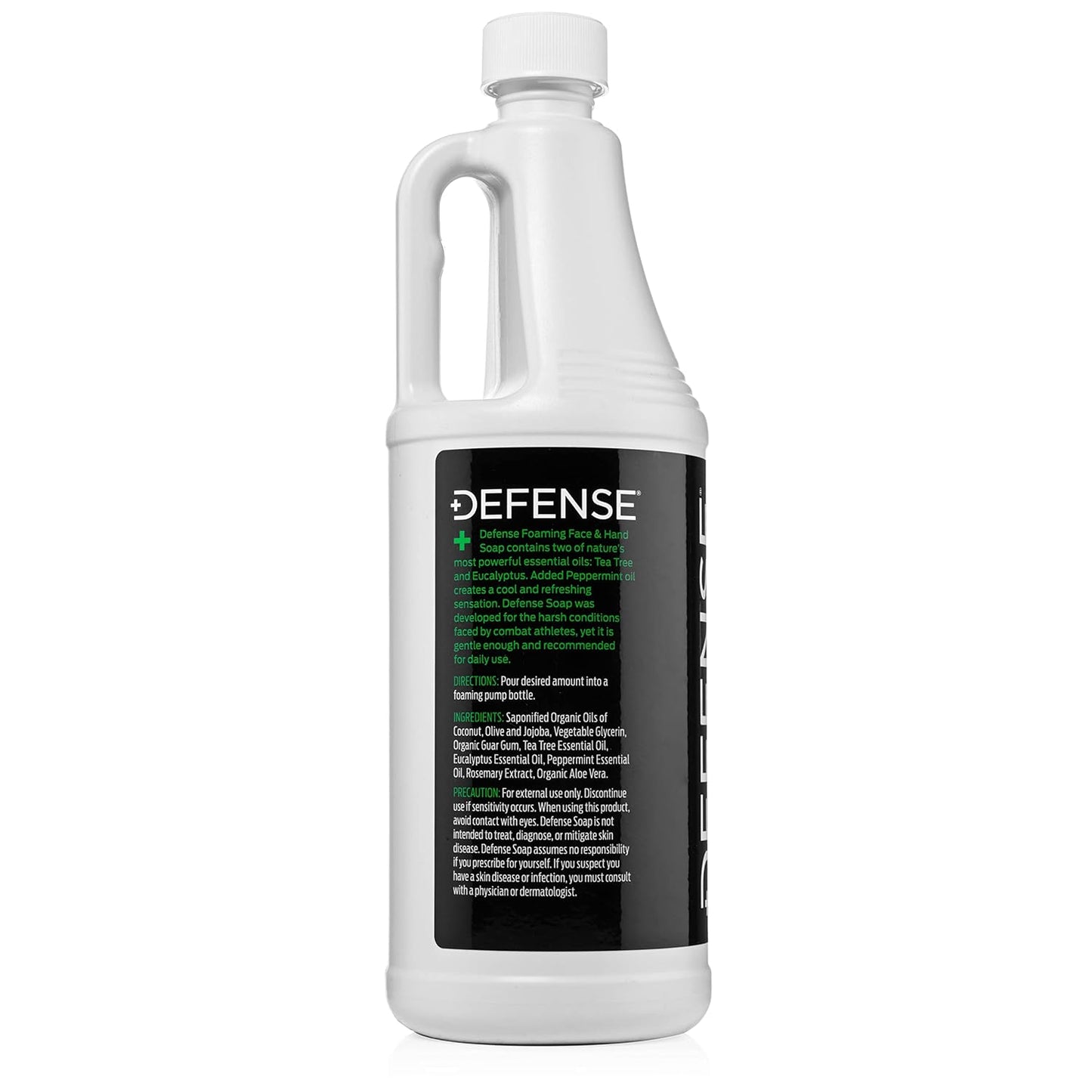 Defense Liquid Foaming Face & Hand Soap - Peppermint Refill with Tea Tree, Eucalyptus & Aloe Vera | 32 Fl Oz