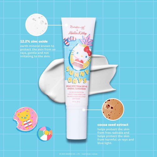 The Crème Shop x Hello Kitty Sunny Days Mineral SPF 40 Sunscreen, Korean Inspired Facial Sunscreen, 12.3% Zinc Oxide, Sanrio Collaboration, No White Cast, Soothing and Silky Formula, Sun Block