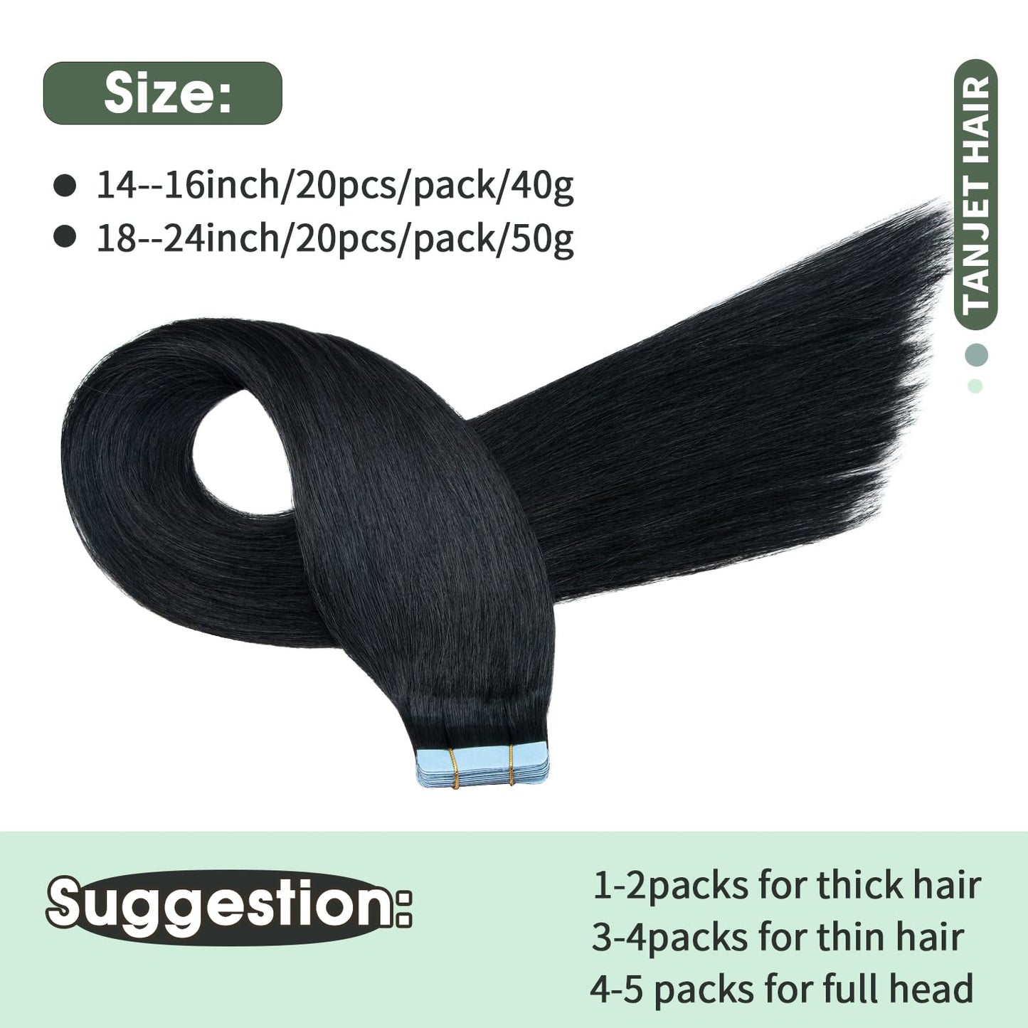 TANJET Tape in Hair Extensions 100% Remy Human Hair Soft Straight Seamless Skin Weft Hair Extensions Human Hair Tape in Hair Extensions Human Hair Chocolate Brown (#4 16 Inch 20pcs 40g/Pack)