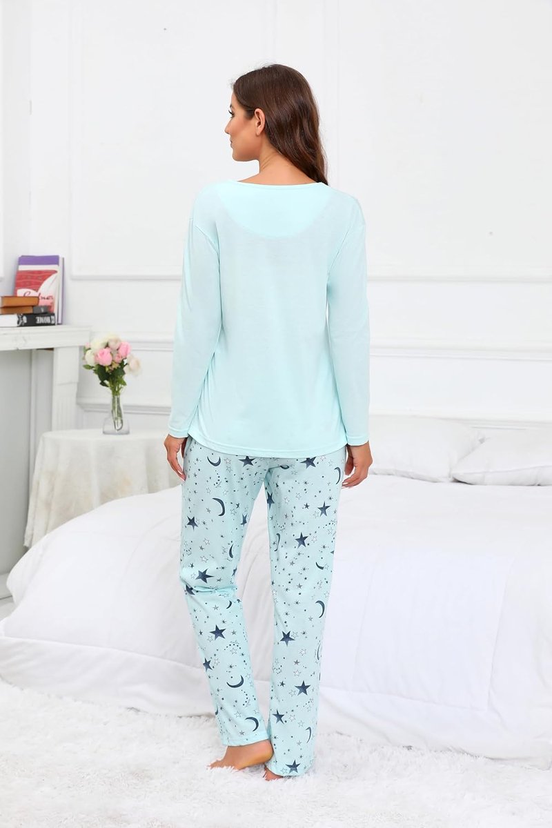 Women's Cotton Long-Sleeve Pajama Set - Two-Piece PJs with Pockets | Comfortable Sleepwear