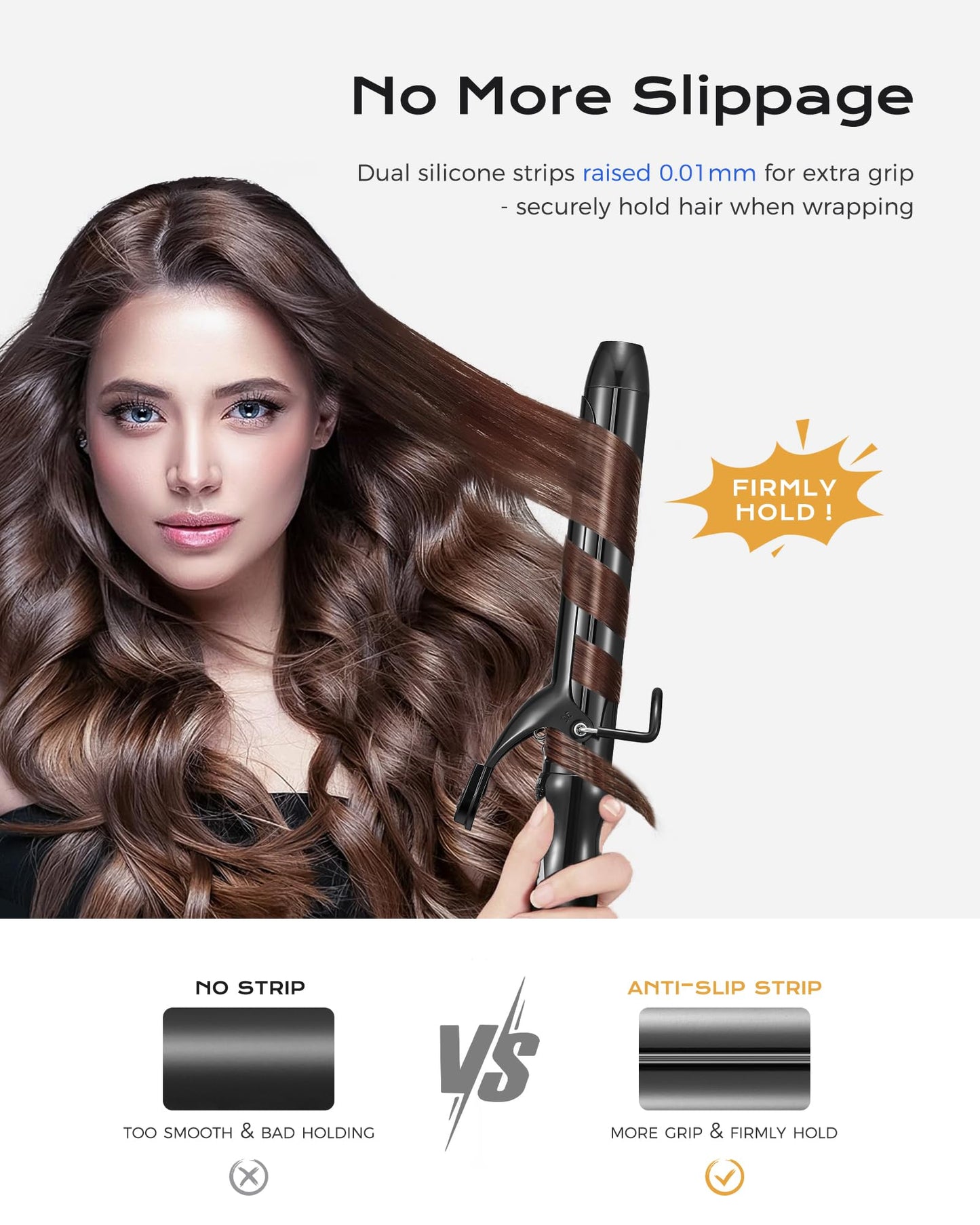 FUNBUGS 1.25'' Double Ceramic Long Barrel Curling Iron - 8'' Extended Wand | 5 Heat Settings | Dual Voltage | Auto Shut-Off | Anti-Slip Styling for Long Hair (Bag, Mat, Glove)