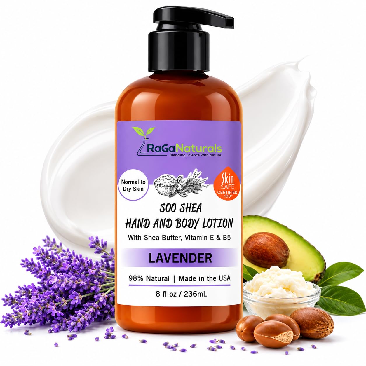 Lavender Shea Butter Hand and Body Lotion - Moisturizing, Plant-Based Formula with Argan & Avocado Oil | 8 Fl Oz