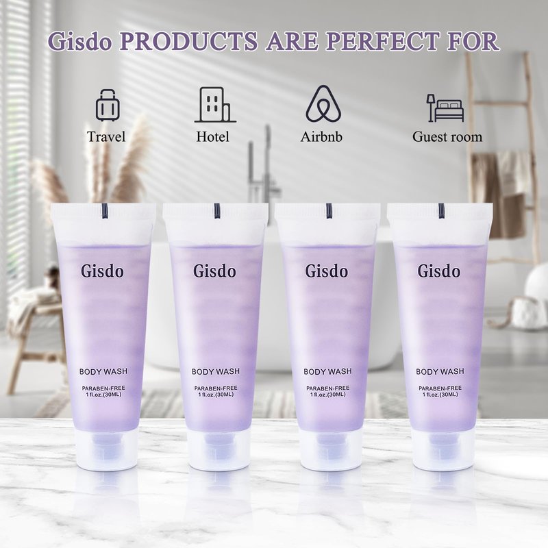 Gisdo Travel Size Body Wash Bulk (1 fl oz, 50 Pack), Refreshing Hotel Body Wash, Mini and Small Size Shower Gel, Guest Hotel Toiletries in Bulk
