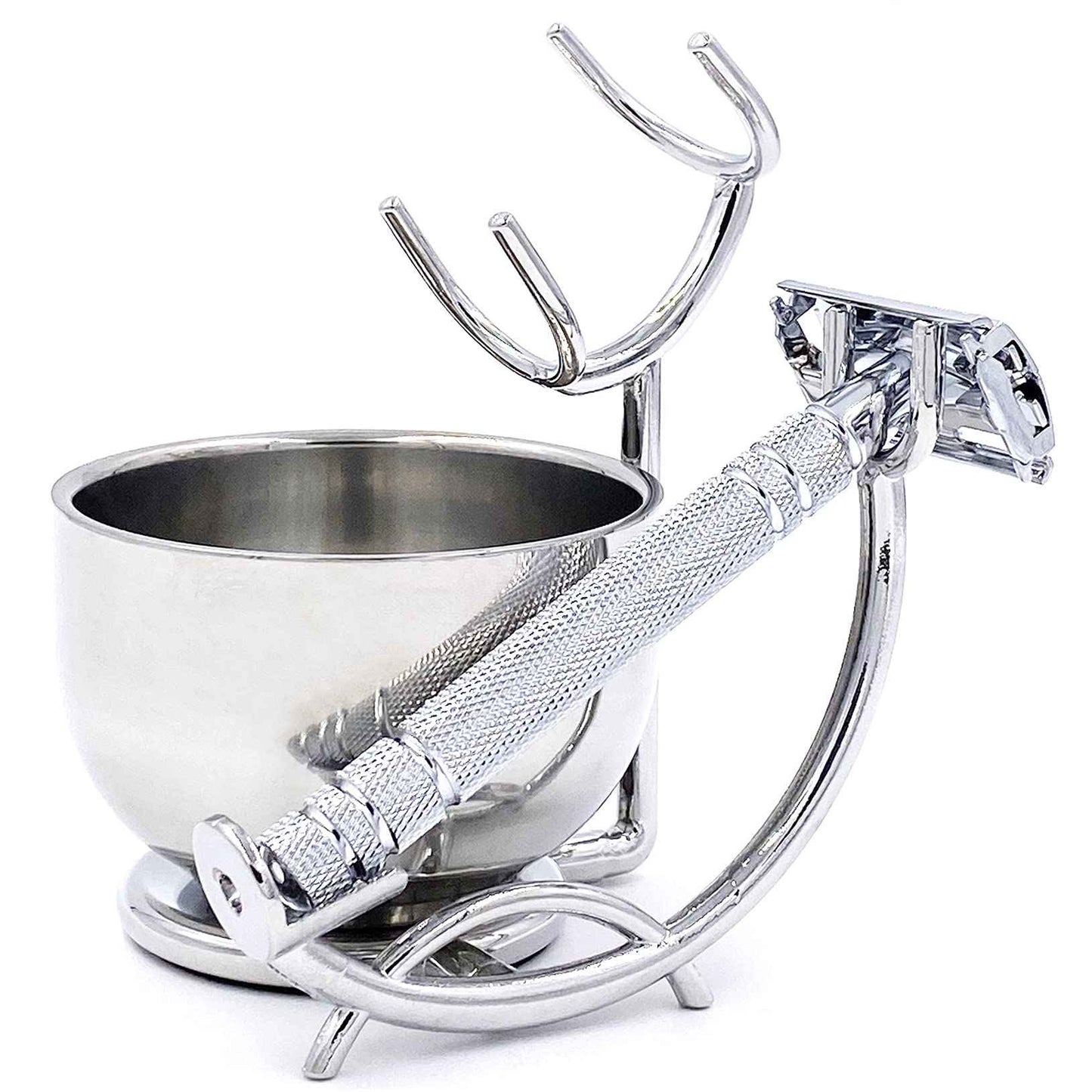 SANWA Grooming Shaving Kit for Men,Shaving Razor and Brush Stand with Stainless Steel Shaving Soap Bowl