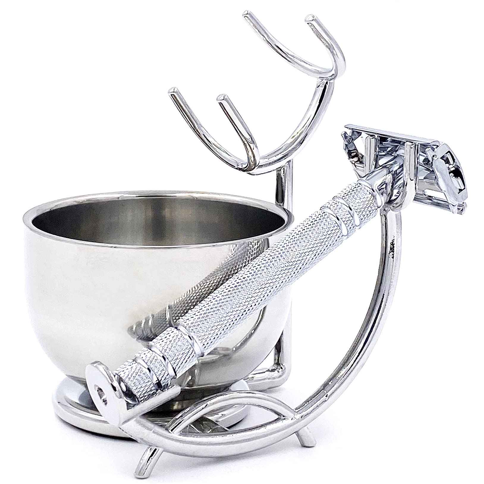 SANWA Grooming Shaving Kit for Men,Shaving Razor and Brush Stand with Stainless Steel Shaving Soap Bowl